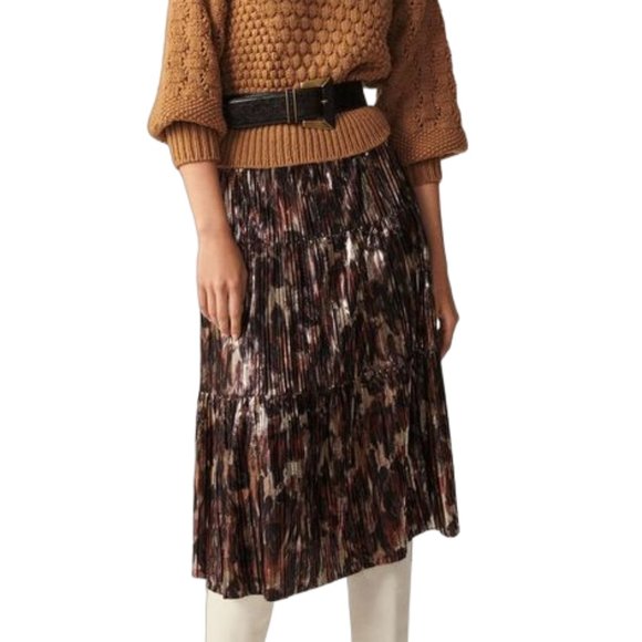 Ba&sh NEW Women's Metallic Poly Violet Tiered Pleated Midi Skirt Size 8 - Picture 2 of 16